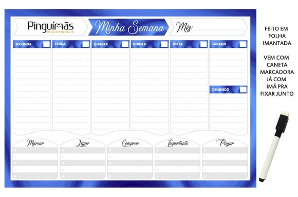 Planner Semanal A4 em Manta Magnética