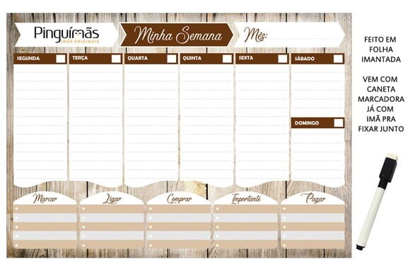 Planner Semanal A4 em Manta Magnética