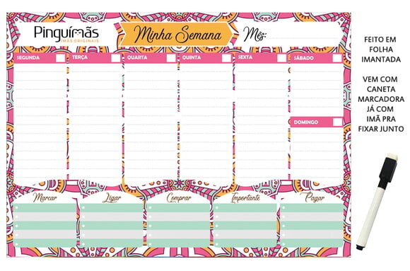 Planner Semanal A4 em Manta Magnética