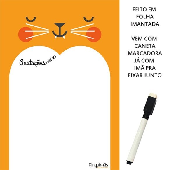 Quadro de Anotações Magnetico com Caneta - Cut Animals