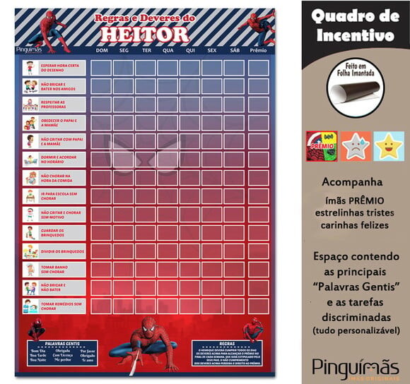 Quadro de Incentivo Homem Aranha A3 - Manta Magnética
