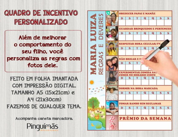 Quadro de Incentivo Mini - Tamanho A5 - Manta Magnética