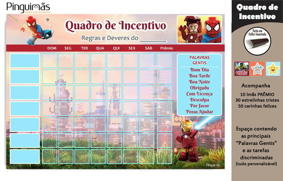 Quadro de Incentivo Lego A4 - Manta Magnética