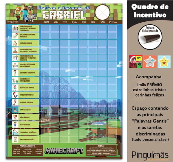 Quadro de Incentivo Minecraft A3 - Manta Magnética