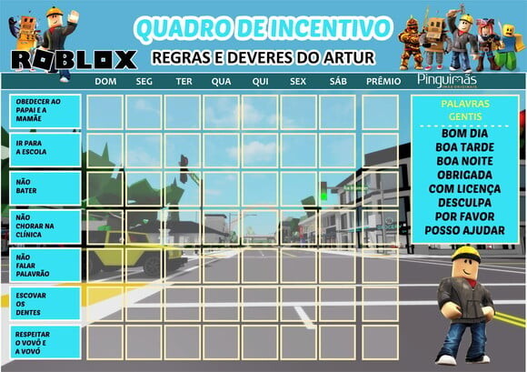 Quadro de Incentivo Roblox A4 - Manta Magnética
