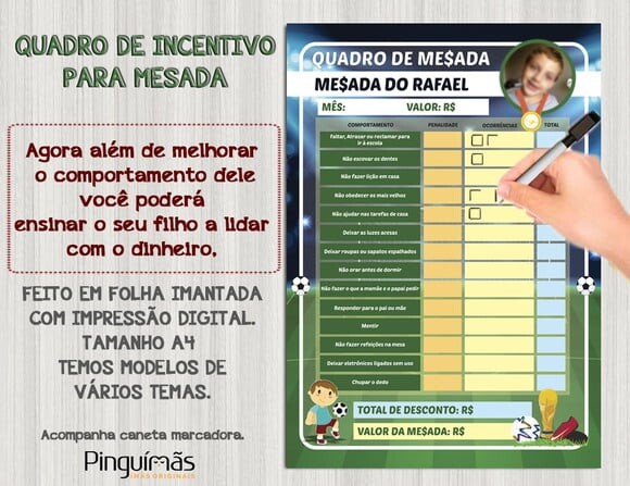 Quadro Educativo de Mesada A4 Futebol - Manta Magnética