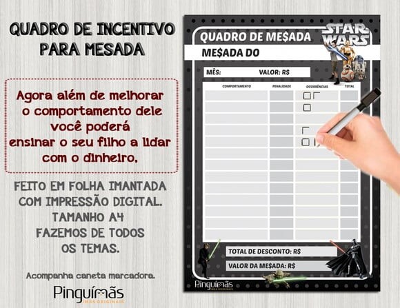 Quadro Educativo de Mesada A4 Star Wars - Manta Magnética