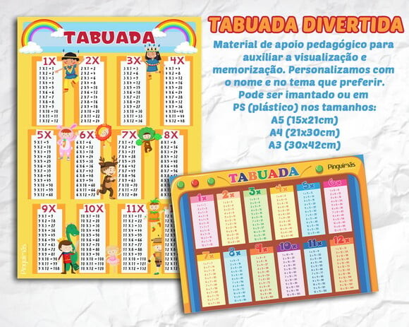 Tabuada Imantada A3 - Apoio Pedagógico - Imã
