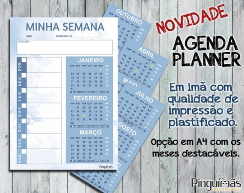 Agenda/planner Tamanho A4 - Azul - em Manta Magnética