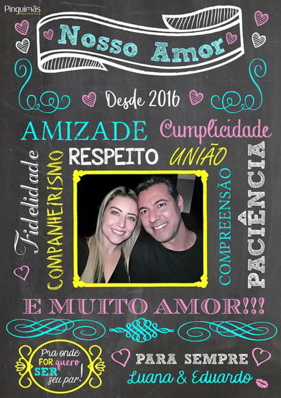 Chalkboard Dia dos Namorados/bodas/casamento A5 em Imã/ps