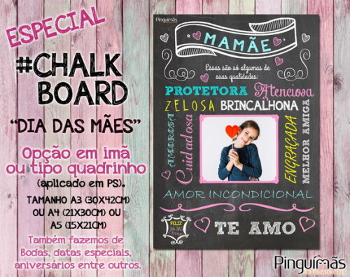 Chalkboard Dia das Mães A5 em Manta Magnética