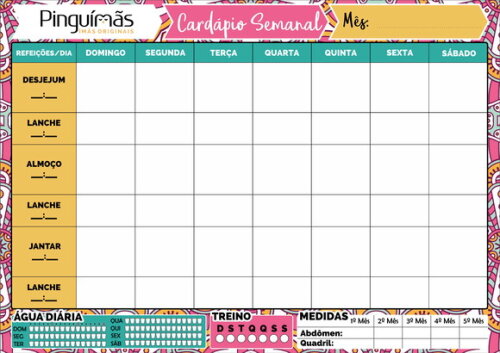 Cardápio Semanal A4 em Manta Magnética