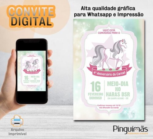 Convite Digital de Aniversário - Cavalo Branco
