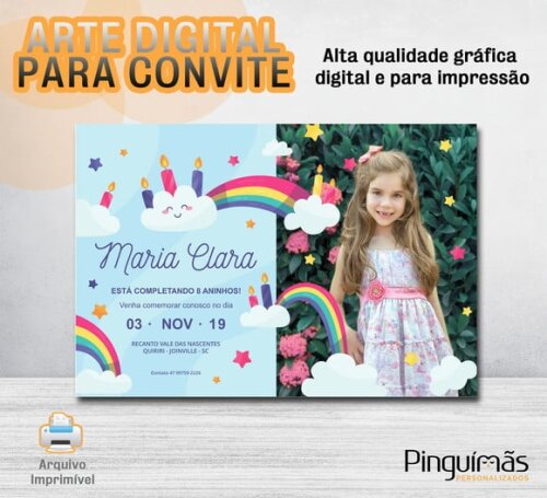 Convite Digital de Aniversário - Arco Íris com Foto