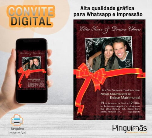 Convite Digital de Casamento - Laço Vermelho