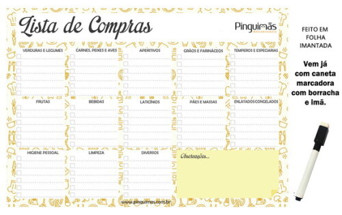 Lista de Compras para Geladeira A4 em Manta Magnética