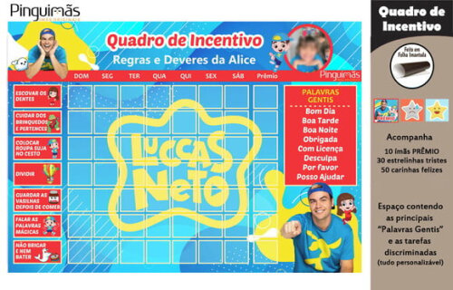 Quadro de Incentivo Luccas Neto A4 - Manta Magnética