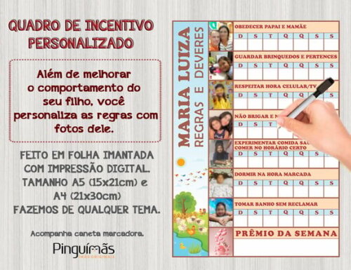 Quadro de Incentivo Mini - Tamanho A5 - Manta Magnética