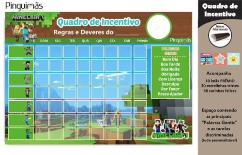 Quadro de Incentivo Minecraft A4 - Manta Magnética