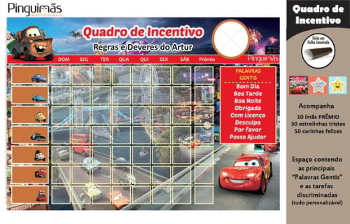 Quadro de Incentivo Carros A4 - Manta Magnética