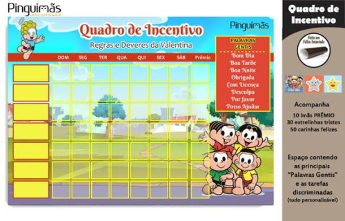 Quadro de Incentivo Turma da Mônica A4 - Manta Magnética