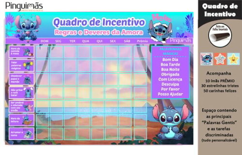 Quadro de Incentivo Stitch A4 - Manta Magnética