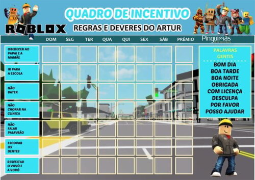 Quadro de Incentivo Roblox A4 - Manta Magnética