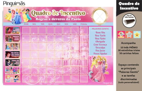 Quadro de Incentivo Princesas A4 - Manta Magnética