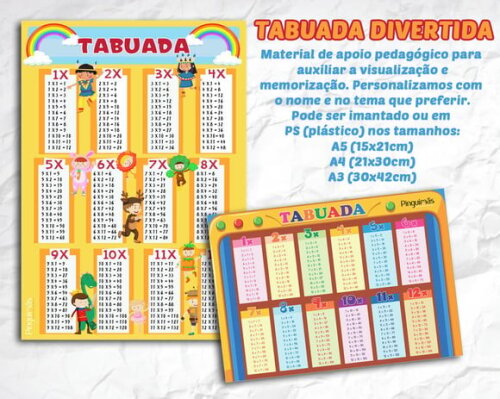 Tabuada Imantada A3 - Apoio Pedagógico - Imã