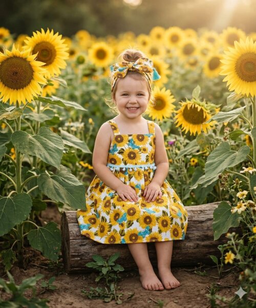 Vestido infantil alça com tiara de cabelo  estampado Girassol