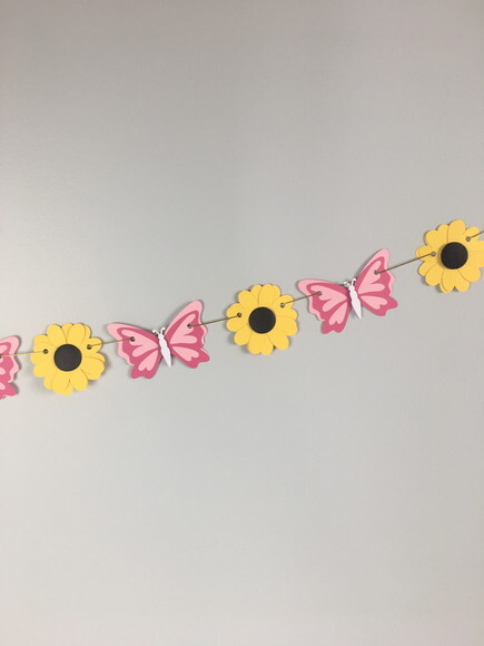 Bandeirola Jardim - Borboleta e Flor - Papelaria para Festa
