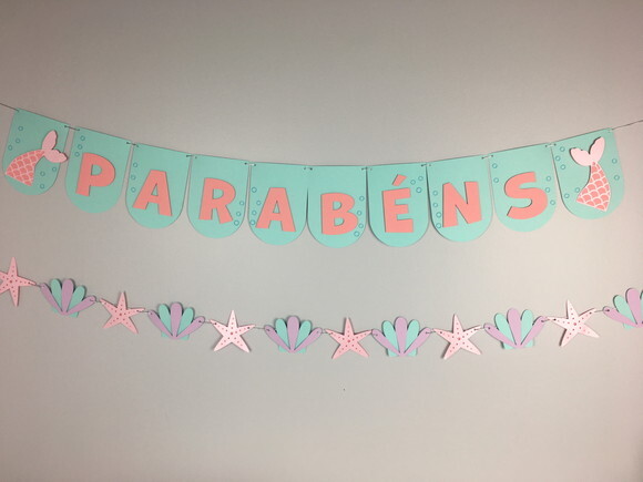 Bandeirolas Fundo do Mar Sereia - Papelaria para Festa