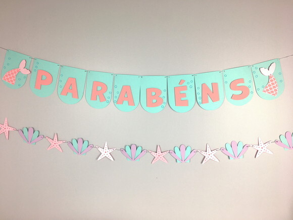 Bandeirolas Fundo do Mar Sereia - Papelaria para Festa