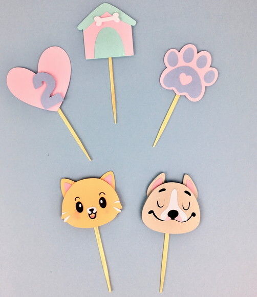 Kit 15 Topper Tema Pets - Papelaria para Festa