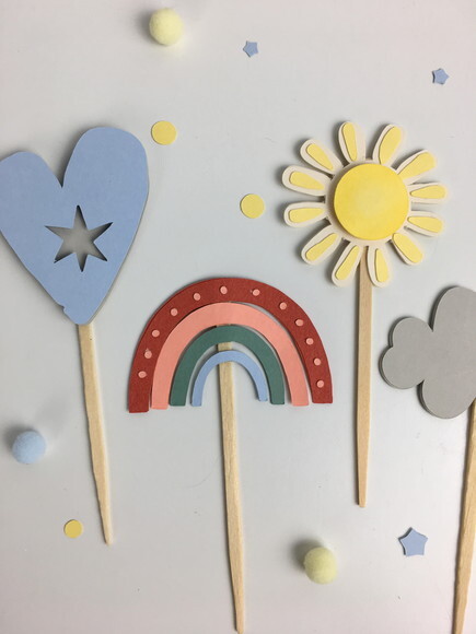 Kit Mini Topper Arco-íris Boho- 10 un - Papelaria para Festa