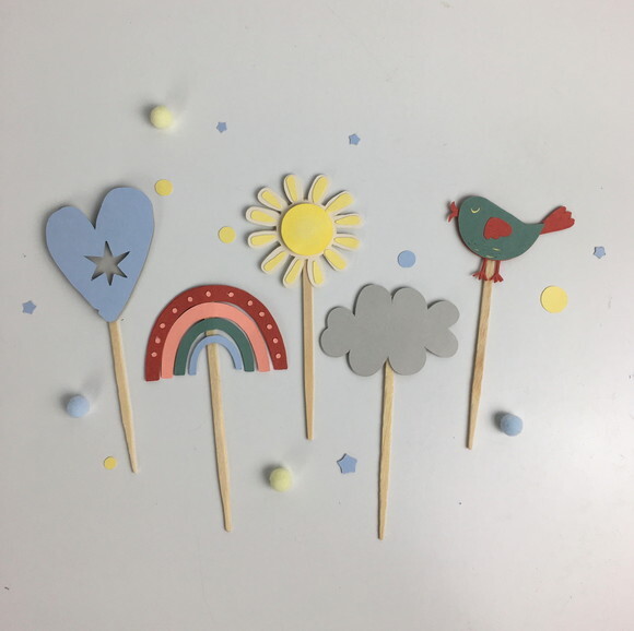 Kit Mini Topper Arco-íris Boho- 10 un - Papelaria para Festa
