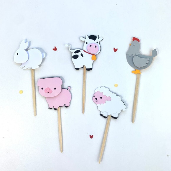 Kit Topper Bichinhos Fazenda 10 un - Papelaria para Festa