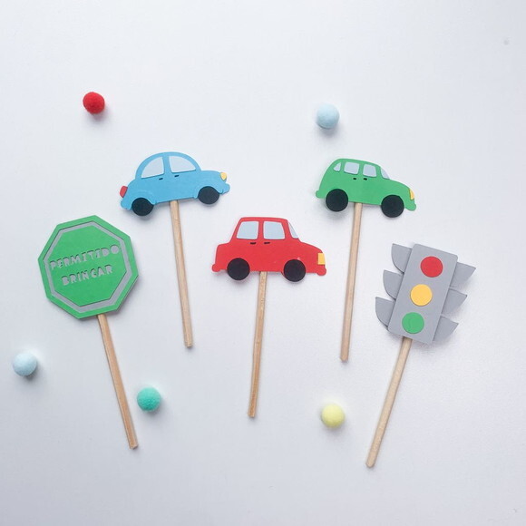 Mini Topper Carrinhos - 10 Unidades