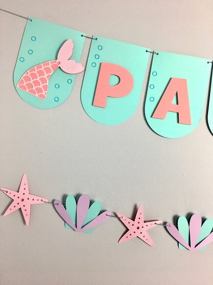 Bandeirolas Fundo do Mar Sereia - Papelaria para Festa