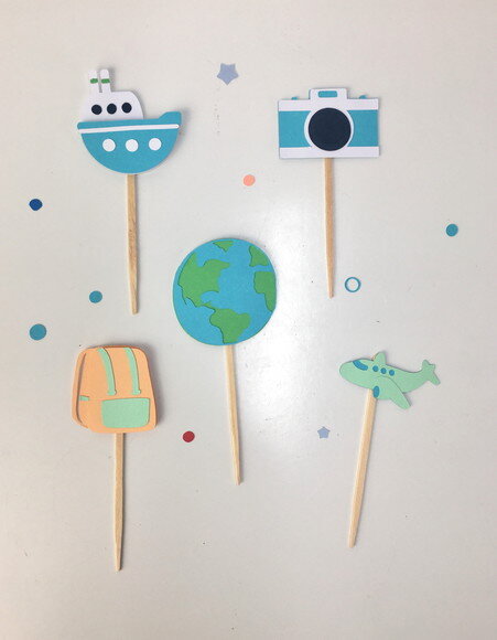 Kit Topper Viagem - Papelaria para Festa - 15 Unidades