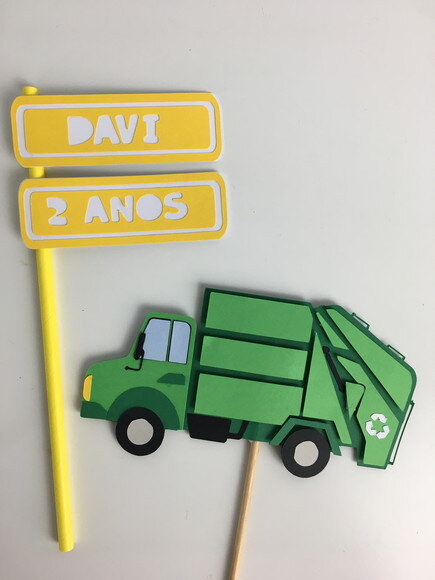 Topo Bolo Caminhão de Lixo - Papelaria para Festa