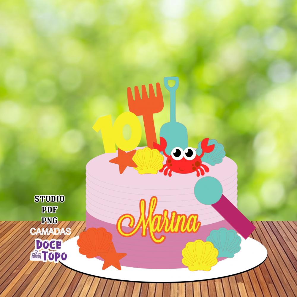 Topo de Bolo Baldinho de Praia Studio/PDF/PNG