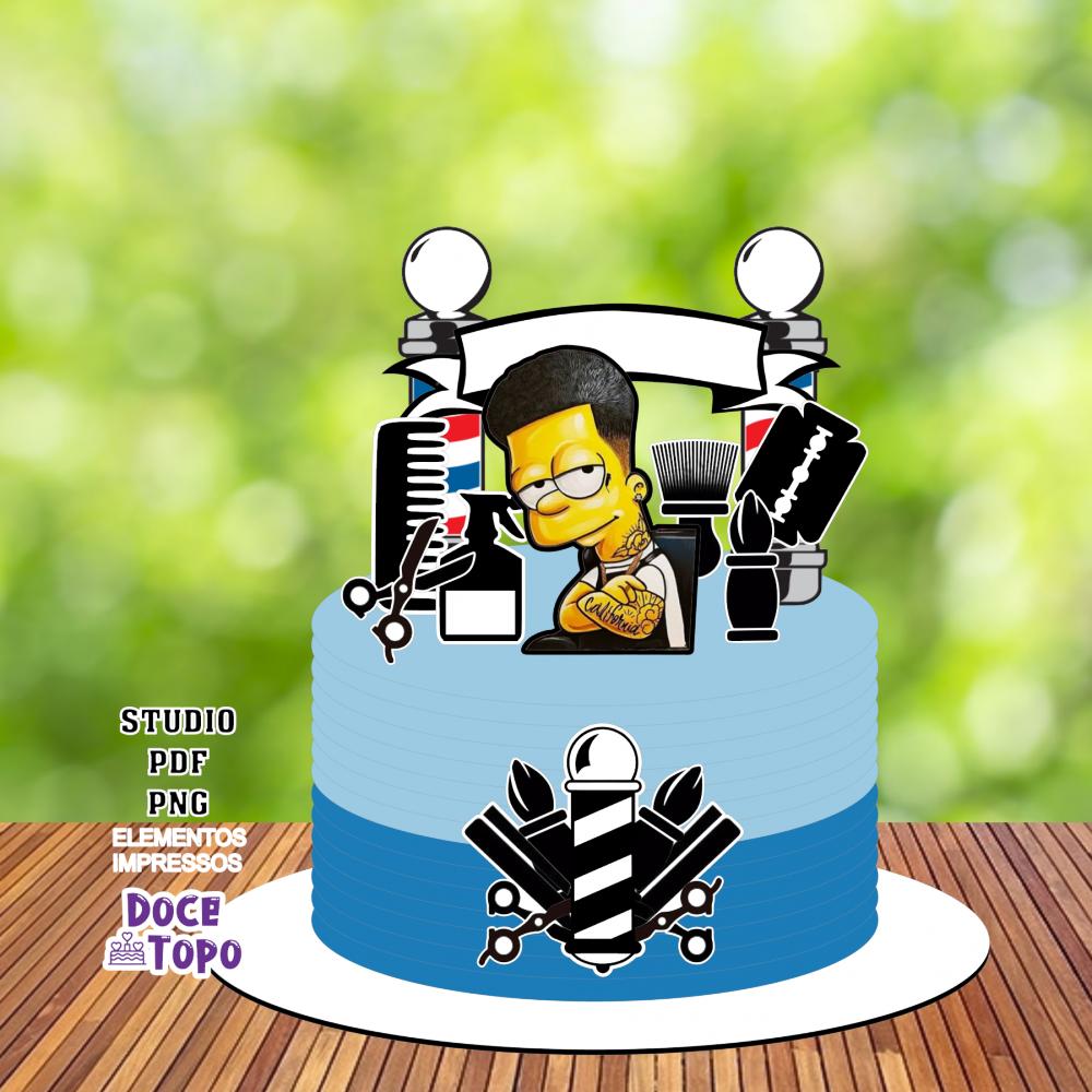 Topo de Bolo Barbearia Bart Simpson Studio/PDF/PNG