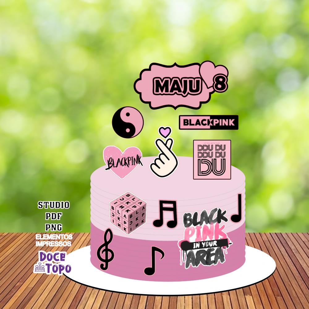 Topo de Bolo Black Pink Studio/PDF/PNG