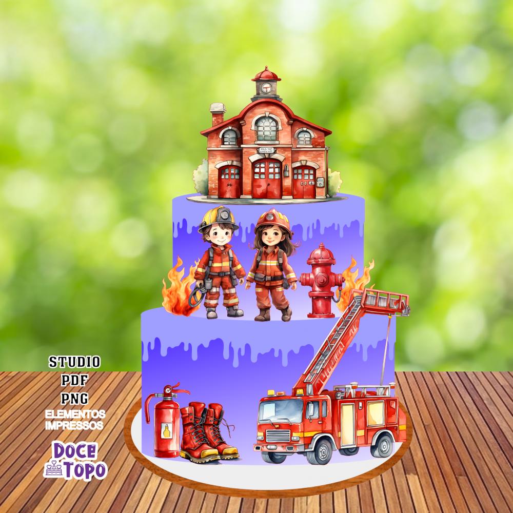 Topo de Bolo Bombeiros 02 Studio/PDF/PNG