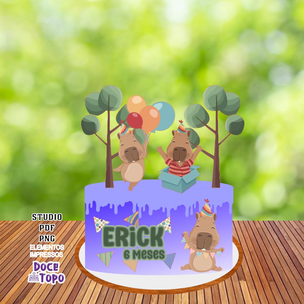 Topo de Bolo Capivara 02 Studio/PDF/PNG