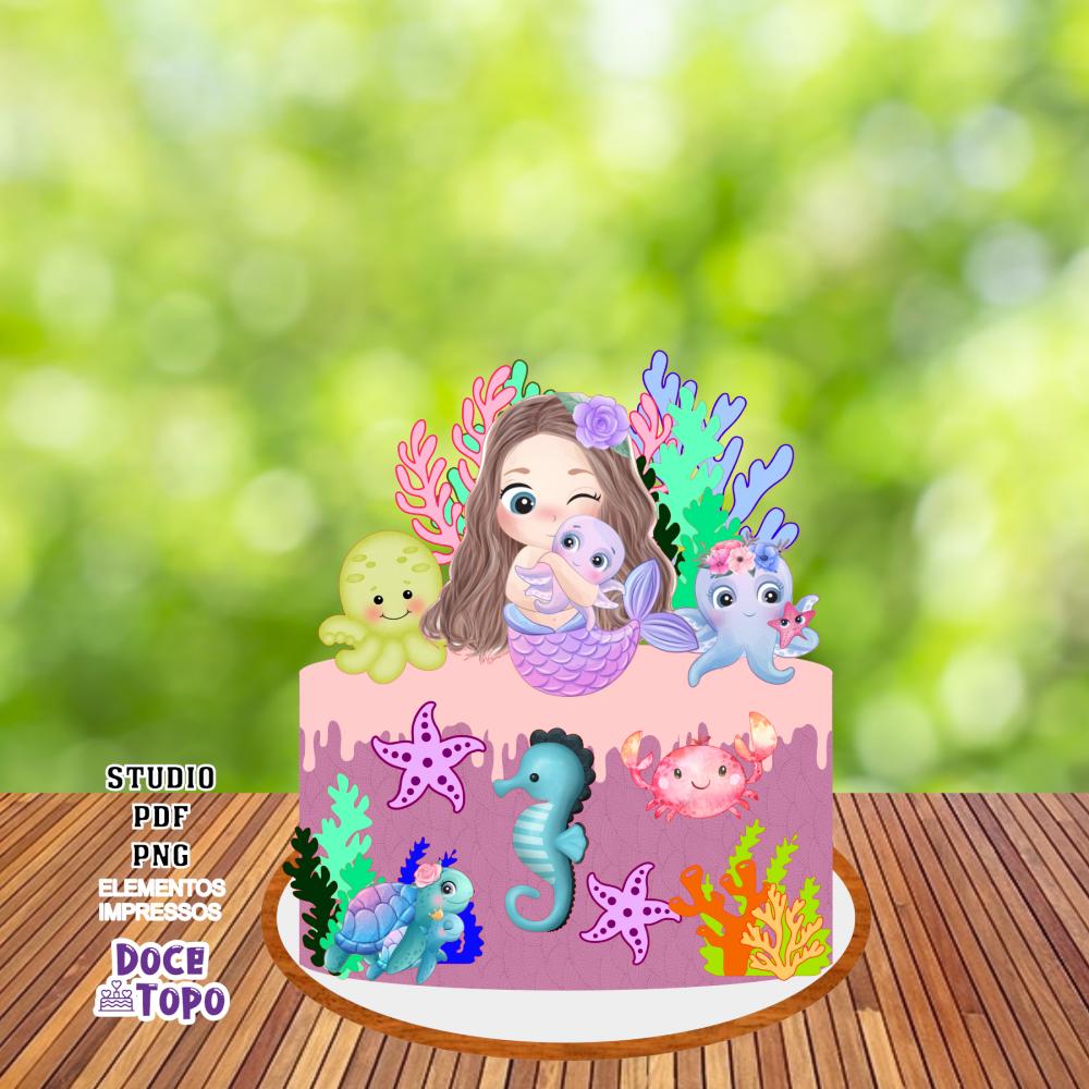 Topo de Bolo Sereia 05 Studio/PDF/PNG