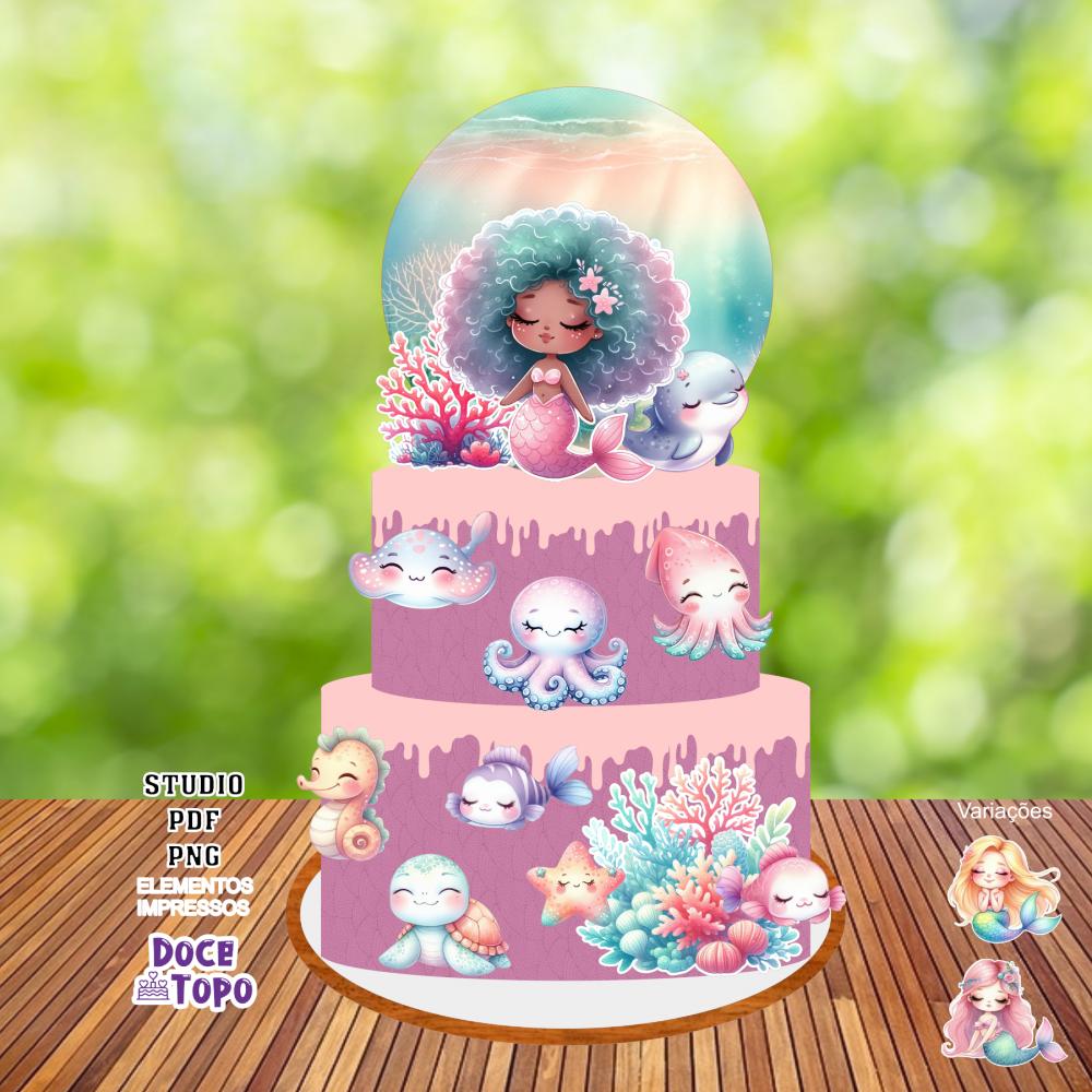 Topo de Bolo Sereia 06 Studio/PDF/PNG