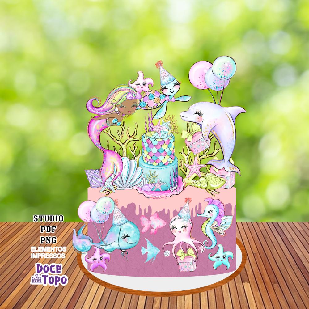 Topo de Bolo Sereia 07 Studio/PDF/PNG