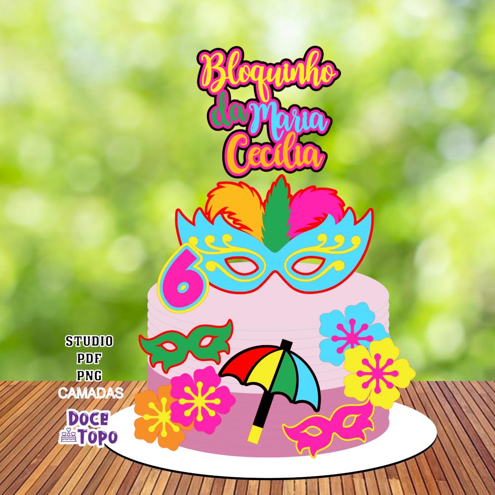 Topo de Bolo Carnaval 10 Studio/PDF/PNG